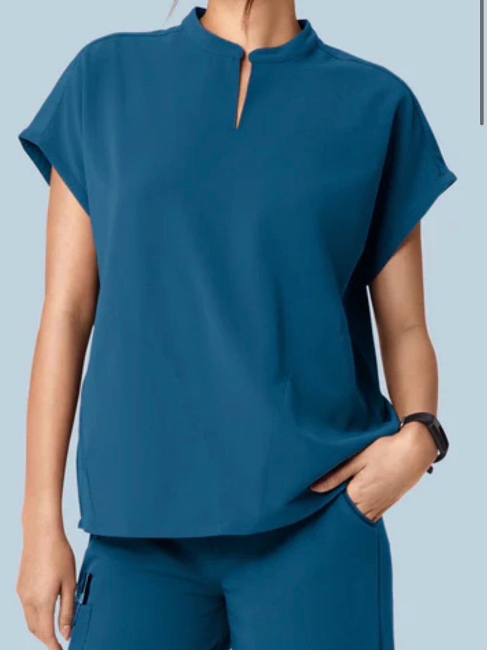 Mandala Harbor Blue Women's Mock Neck Top in Medium